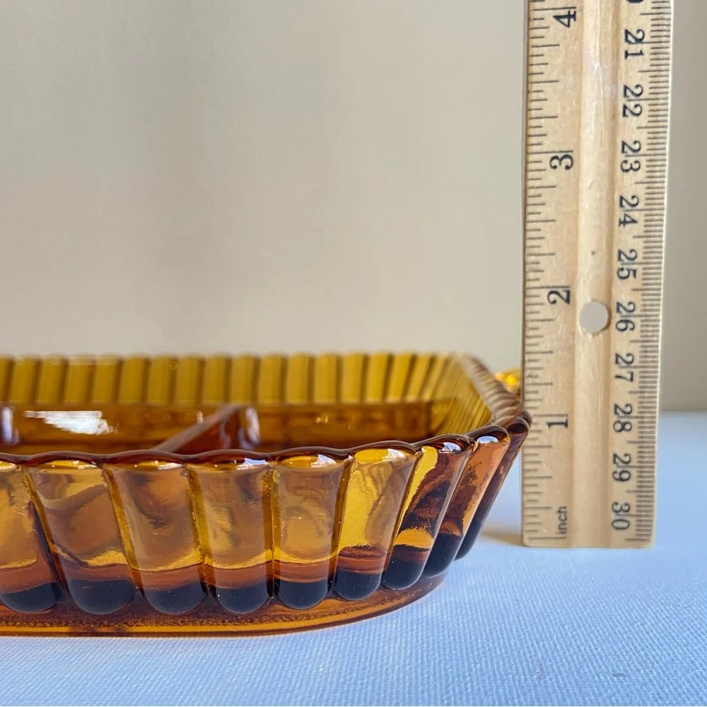 Indiana Glass fruits amber pressed glass divided relish tray 5 sections VINTAGE